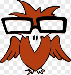 An orange owl wearing sunglasses is shown on a transparent background.