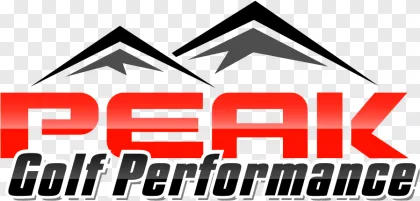 Peak Golf Performance red logo on a transparent background.