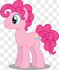 A cute pink cartoon pony with a curly mane on a transparent background.