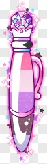A sparkling pink purple cartoon magic wand glowing with magical stars on a transparent background.