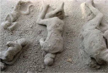 Pompeii human plaster cast bodies displayed on a transparent background.
