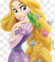 Rapunzel princess with a chameleon on a transparent background.