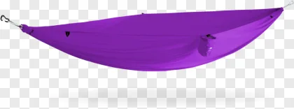 A purple hammock with metal hardware on a transparent background.