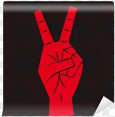 A red hand making a peace sign gesture on a transparent background.