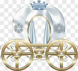A royal white and gold carriage with a crown on a transparent background.