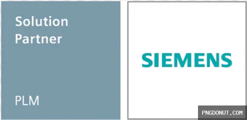 Siemens Solution Partner PLM corporate logo PNG in a clean transparent style with slate blue and teal colors for business branding.