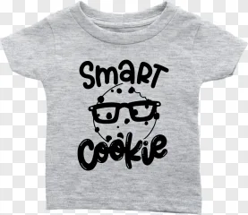 A gray t-shirt featuring a Smart Cookie glasses design on a transparent background.