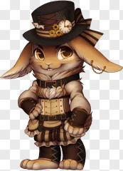 A steampunk rabbit wearing a top hat on a transparent background.