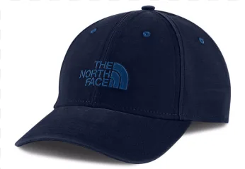 The North Face navy baseball cap shown on a transparent background.