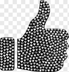 A thumbs up gesture made of silver hearts displayed on a transparent background.