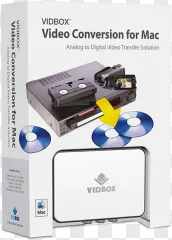 Vidbox video conversion system product box for Mac presented on a transparent background.