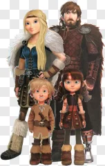 Viking family cartoon characters standing together on a transparent background.