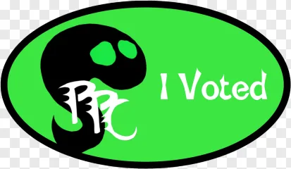 A green oval sticker featuring a black snake and the text I Voted on a transparent background.