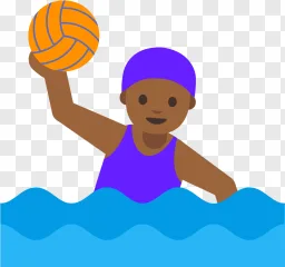 A cartoon water polo player holding a ball in the water on a transparent background.