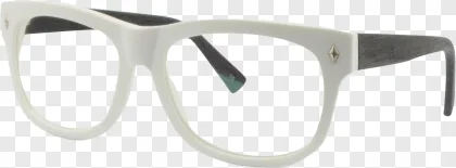 A white cat-eye eyeglasses frame with grey temples on a transparent background.