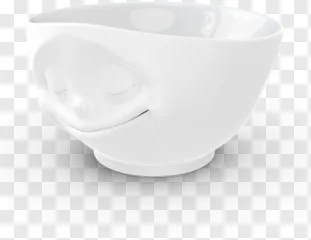 A white ceramic bowl with a smiling face on a transparent background.
