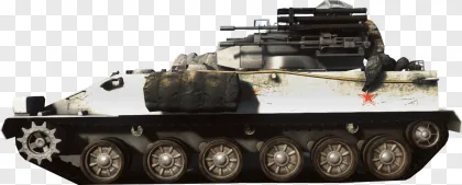 A white military tank with a red star emblem on a transparent background.